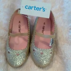 NIB Infant/Toddler girl's sz 6 Carters glittergold ballet style shoes